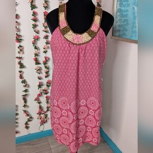 Pink Halter Dress with Beaded Neckline